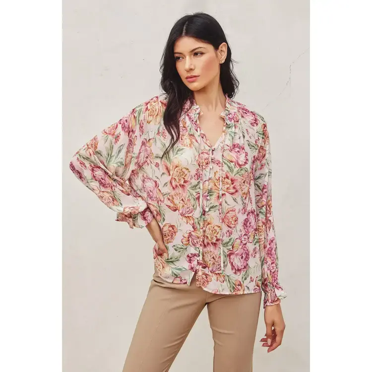 Floral Ruffled Collar Blouse