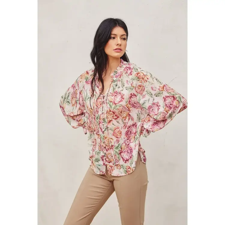 Floral Ruffled Collar Blouse