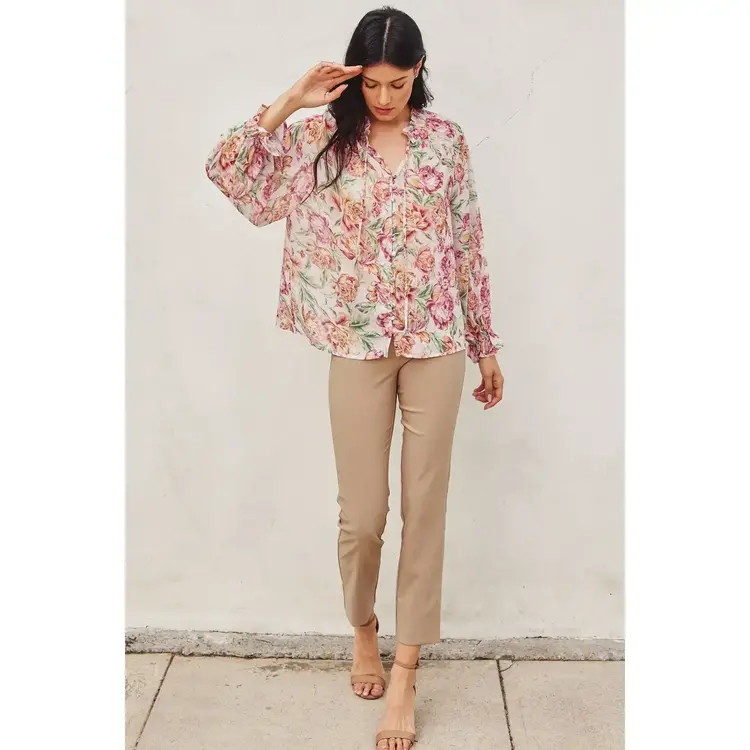 Floral Ruffled Collar Blouse