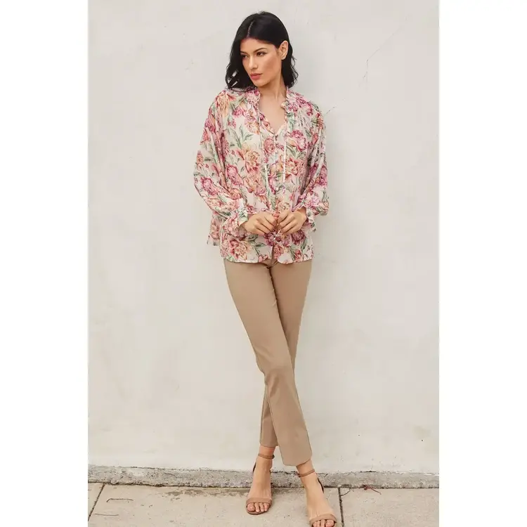 Floral Ruffled Collar Blouse