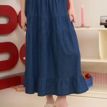 Tiered Denim Midi  Skirt