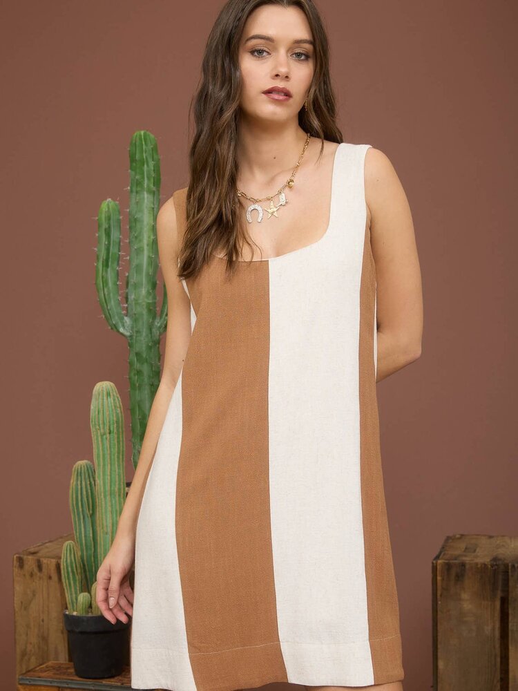 Stripe Sleeveless Linen Mini Dress