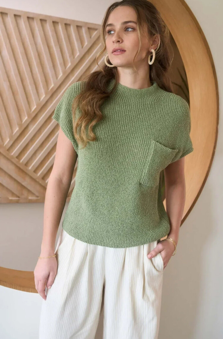 Mock Neck Short Sleeve Sweater Top