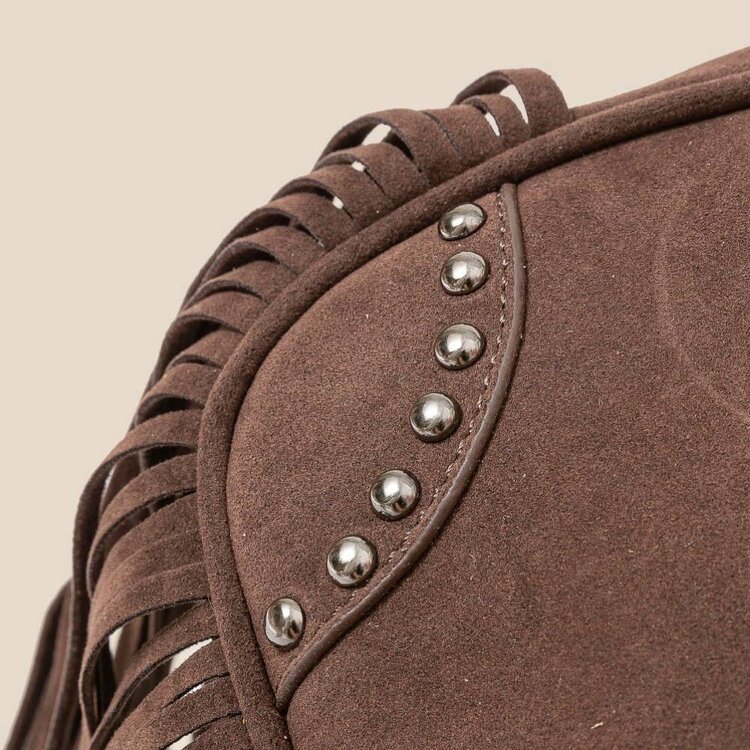 Faux Suede Fringe Shoulder Bag Dk. Brown