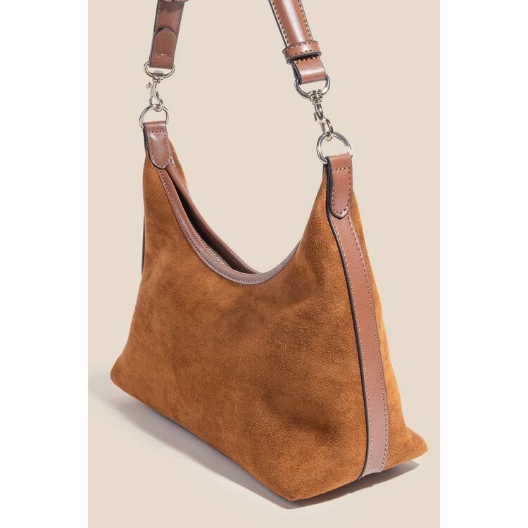 Faux Suede Handbag Brown