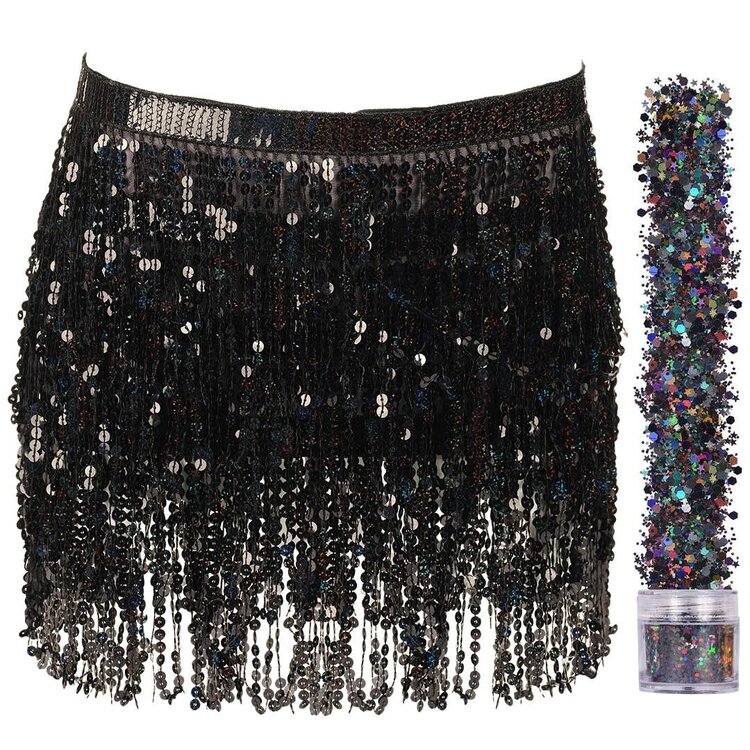 Funcredible Sequin Fringe Skirt w/Satin Tie