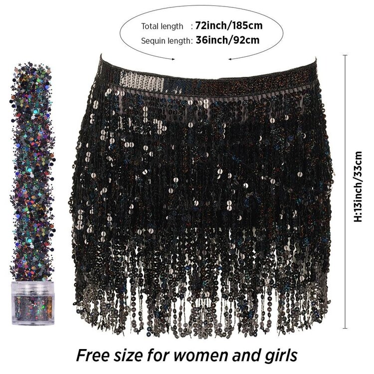 Funcredible Sequin Fringe Skirt w/Satin Tie