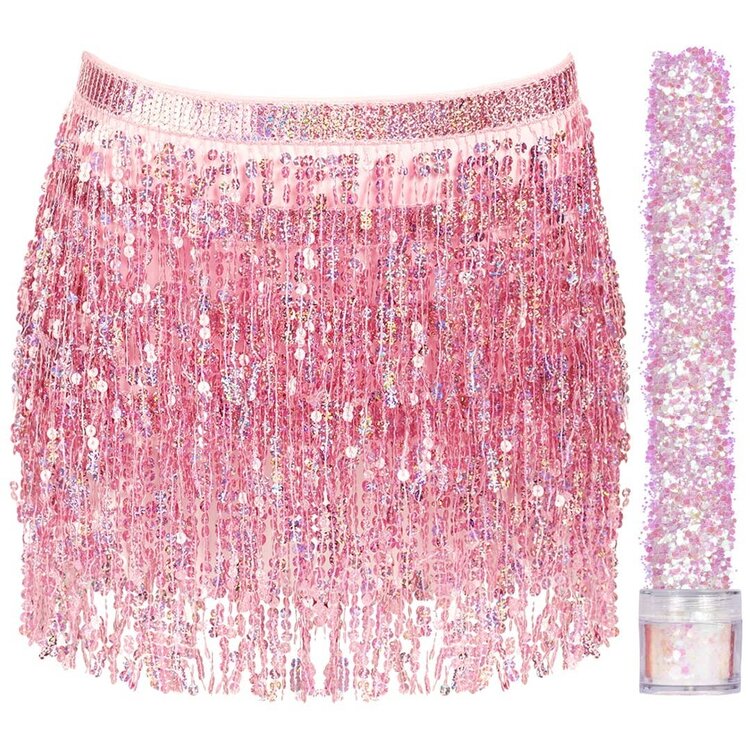 Funcredible Sequin Fringe Skirt w/Satin Tie