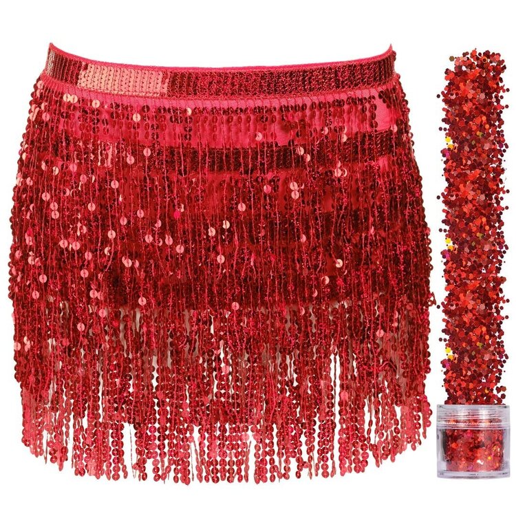 Funcredible Sequin Fringe Skirt w/Satin Tie