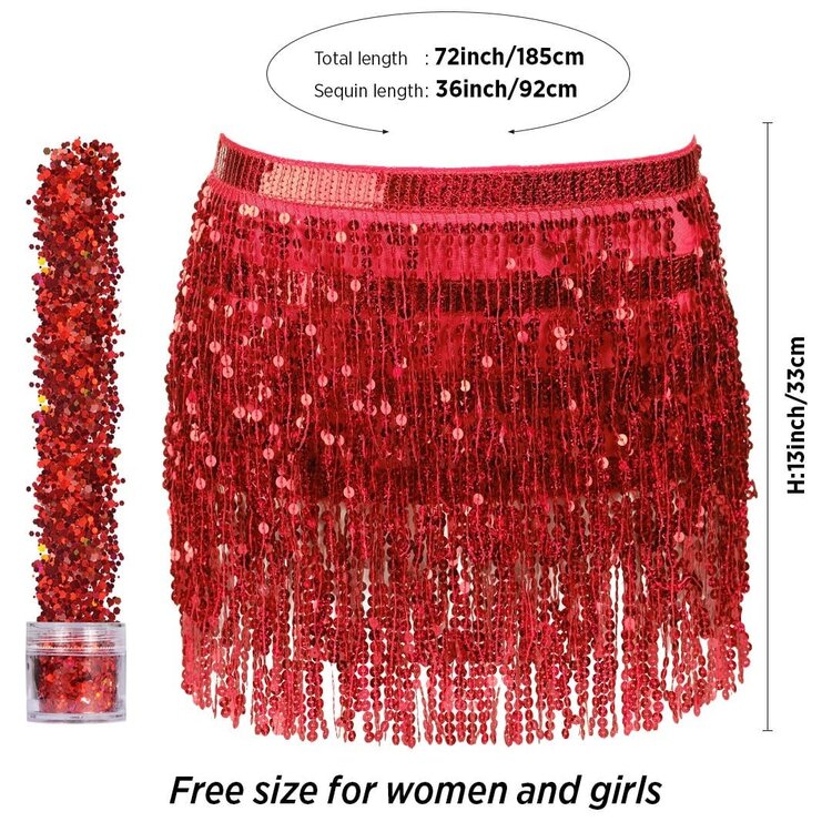 Funcredible Sequin Fringe Skirt w/Satin Tie