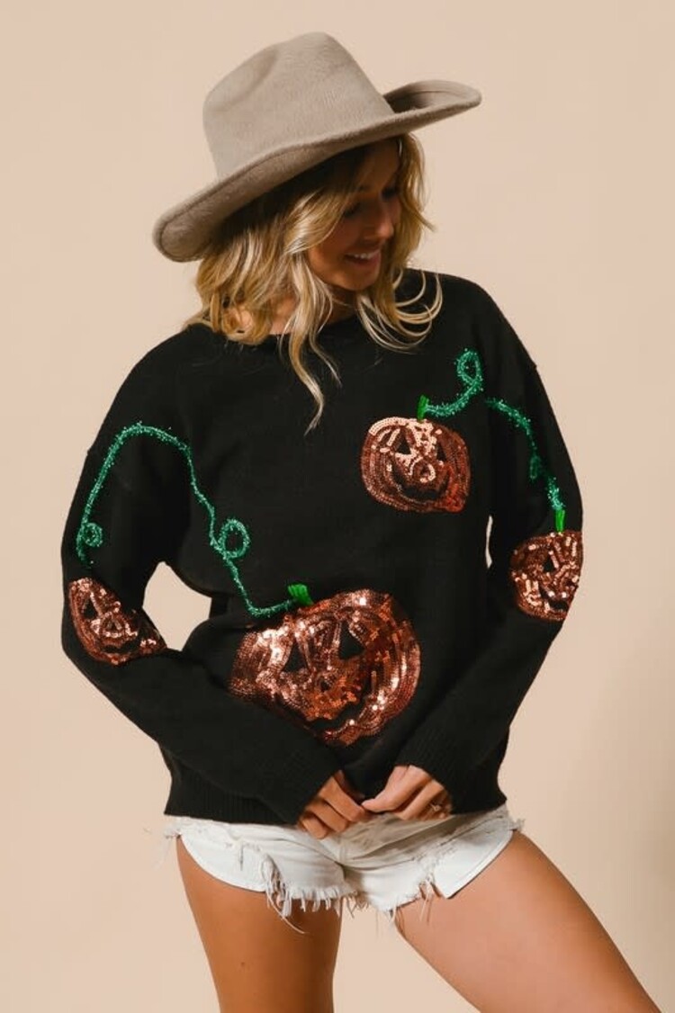 Sequin/Tinsel Pumpkin Sweater