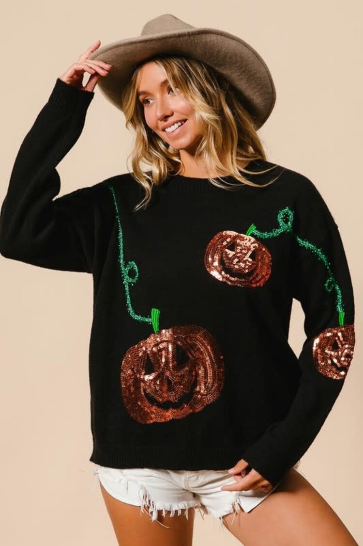 Sequin/Tinsel Pumpkin Sweater