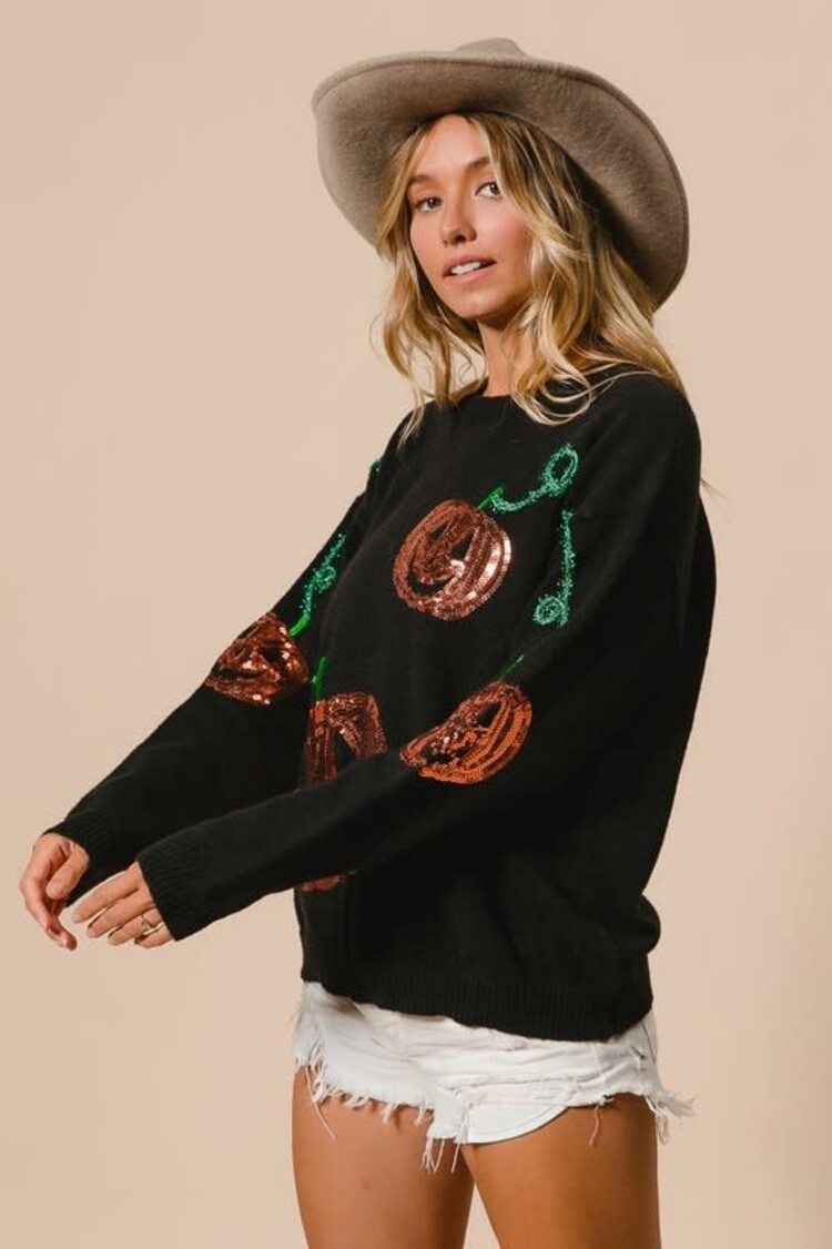 Sequin/Tinsel Pumpkin Sweater