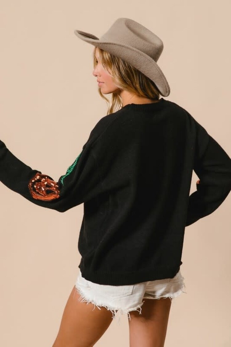Sequin/Tinsel Pumpkin Sweater
