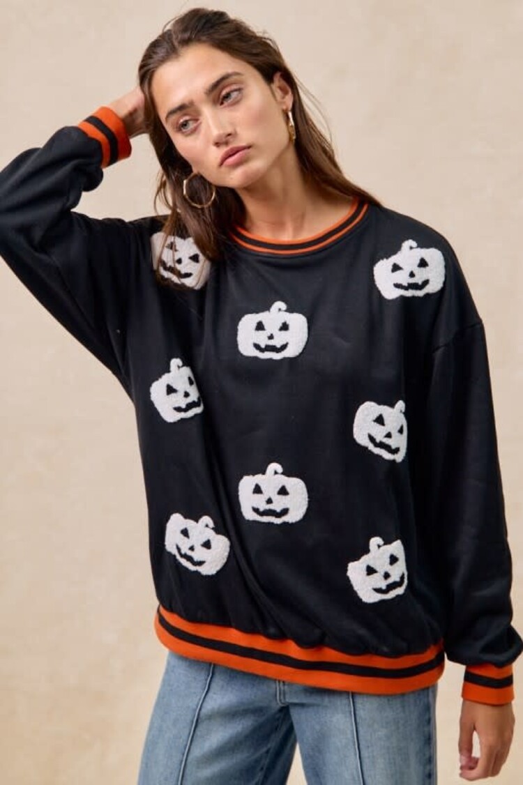 Pumpkin Sweatshirt w/Rib Detail