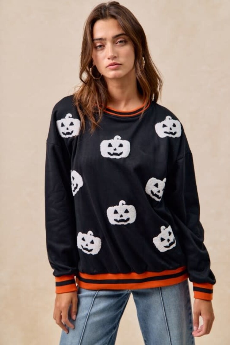 Pumpkin Sweatshirt w/Rib Detail