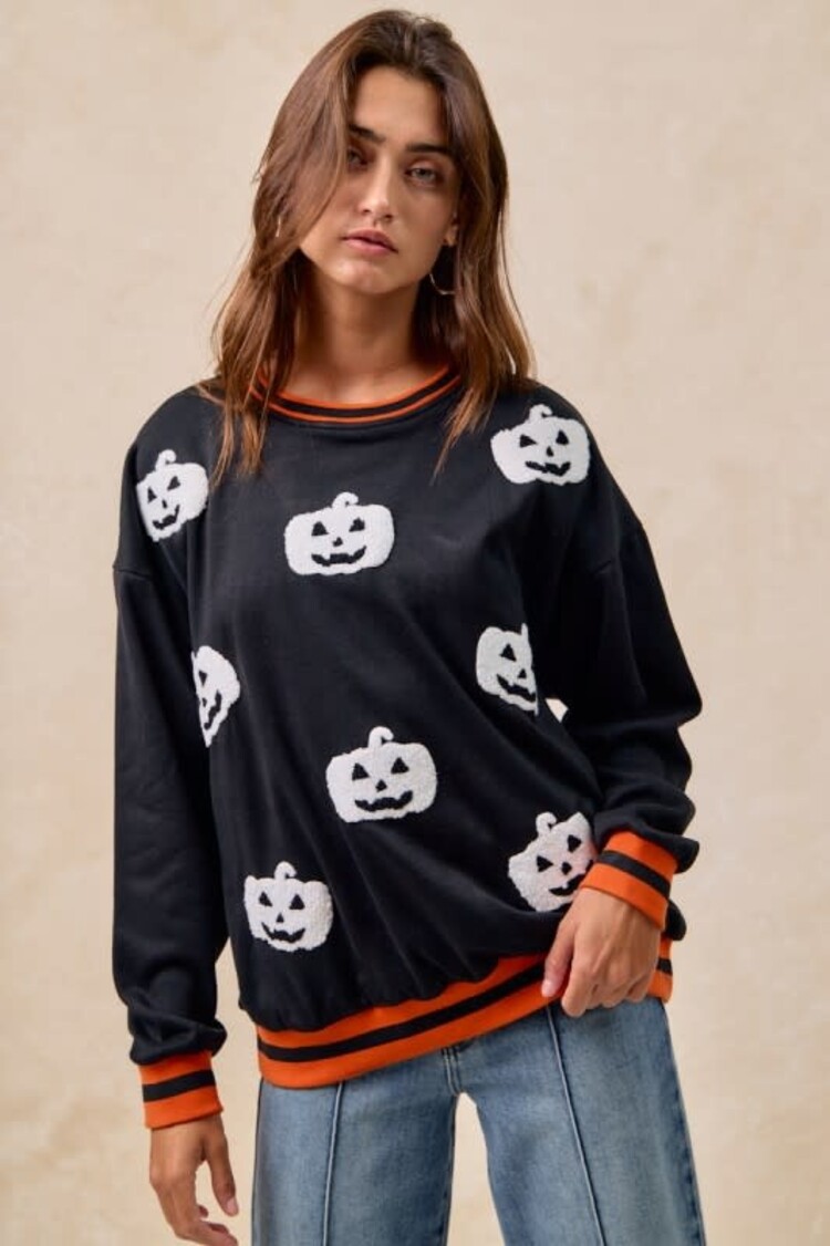 Pumpkin Sweatshirt w/Rib Detail