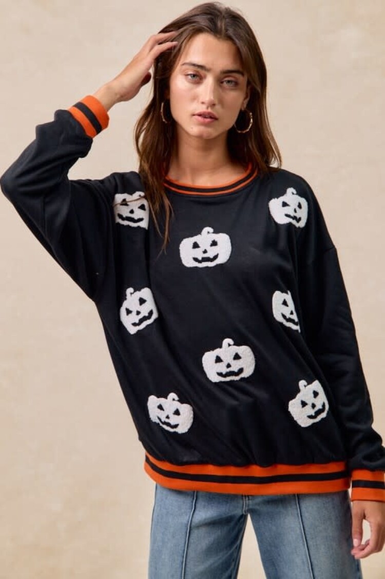 Pumpkin Sweatshirt w/Rib Detail