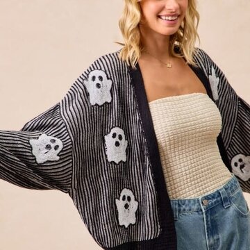 Knit Cardigan w/Sequin Ghost