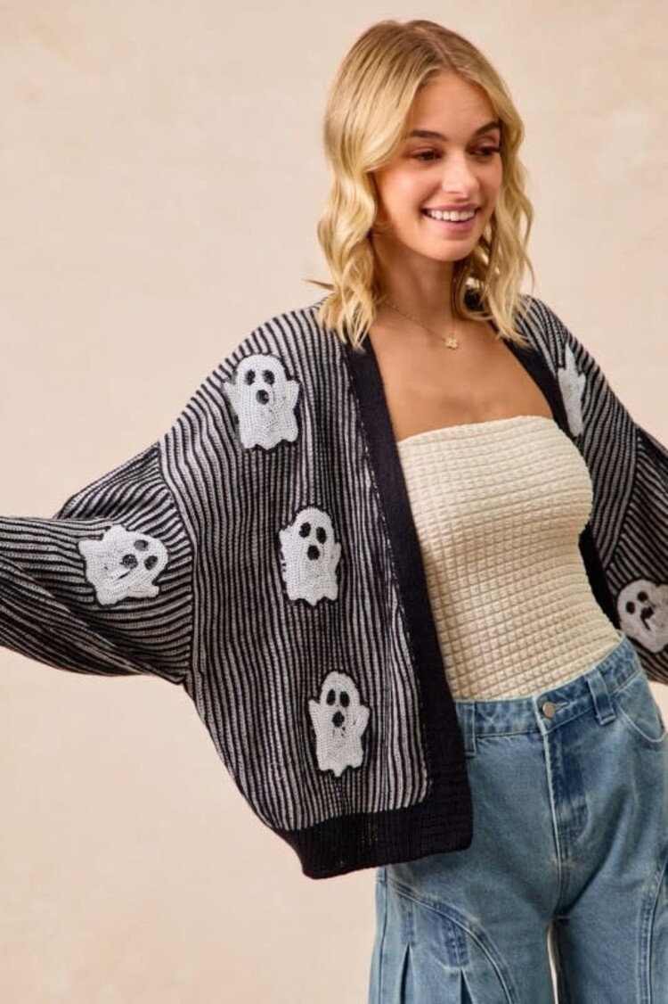Knit Cardigan w/Sequin Ghost