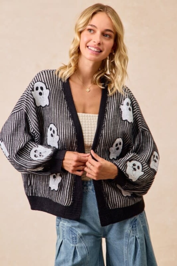 Knit Cardigan w/Sequin Ghost