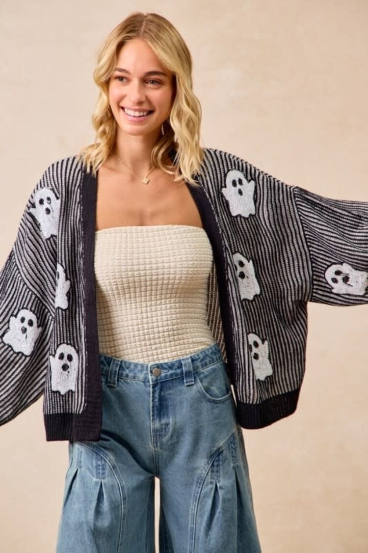 Knit Cardigan w/Sequin Ghost