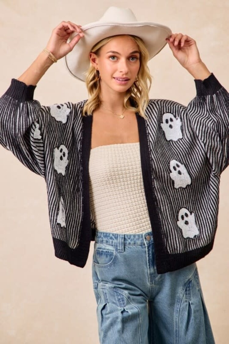Knit Cardigan w/Sequin Ghost