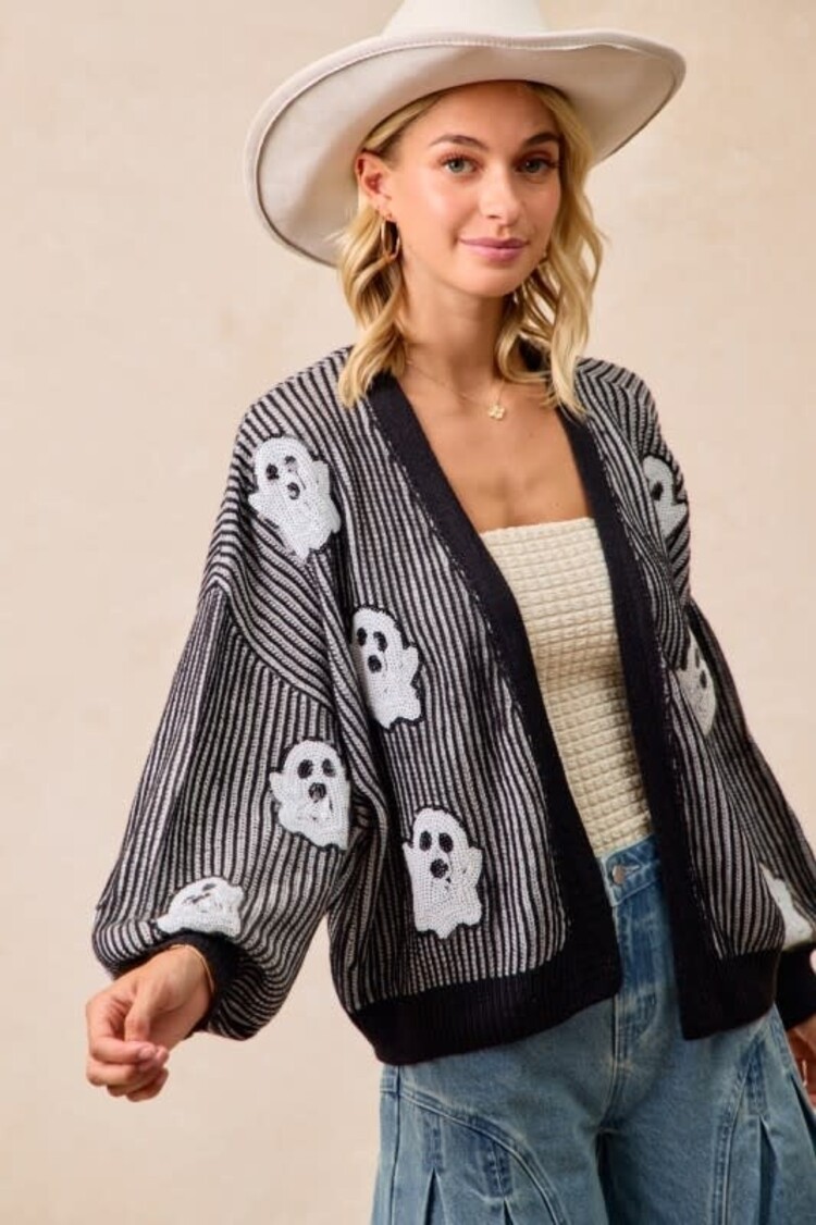 Knit Cardigan w/Sequin Ghost