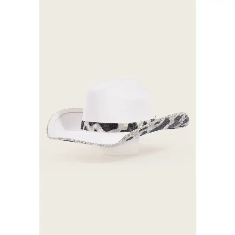 Rhinestone Studded Cow Print Cowboy Hat