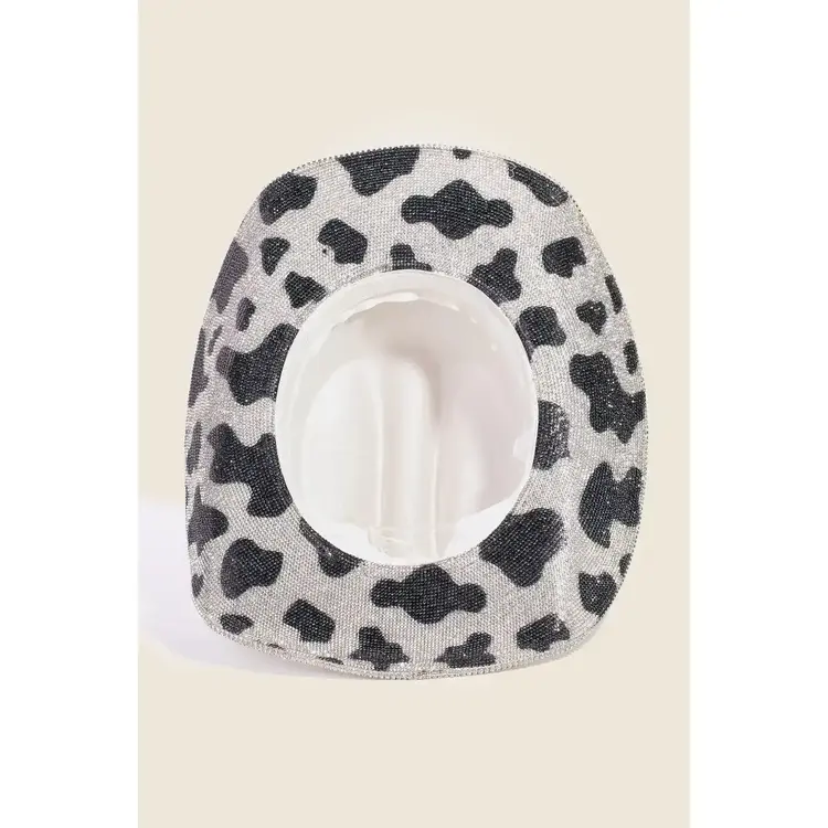 Rhinestone Studded Cow Print Cowboy Hat