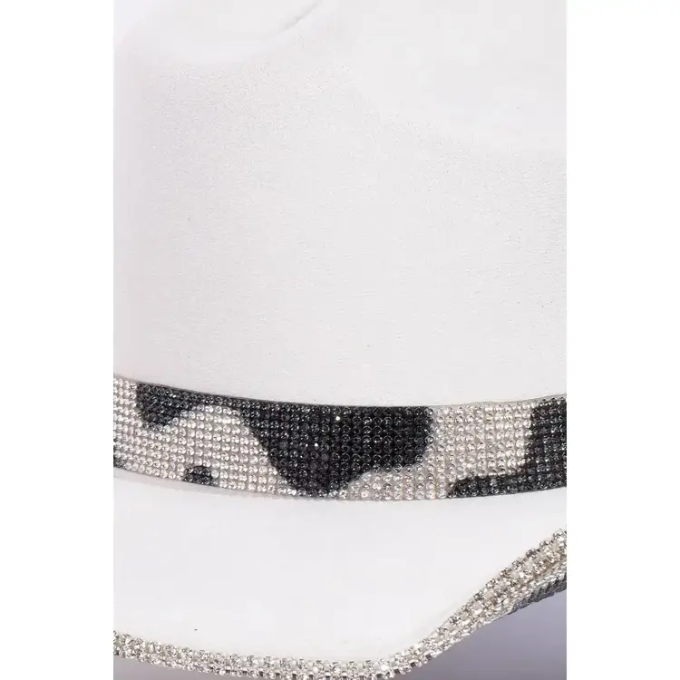 Rhinestone Studded Cow Print Cowboy Hat