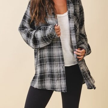 Distressed  Brushed Plaid Shirt