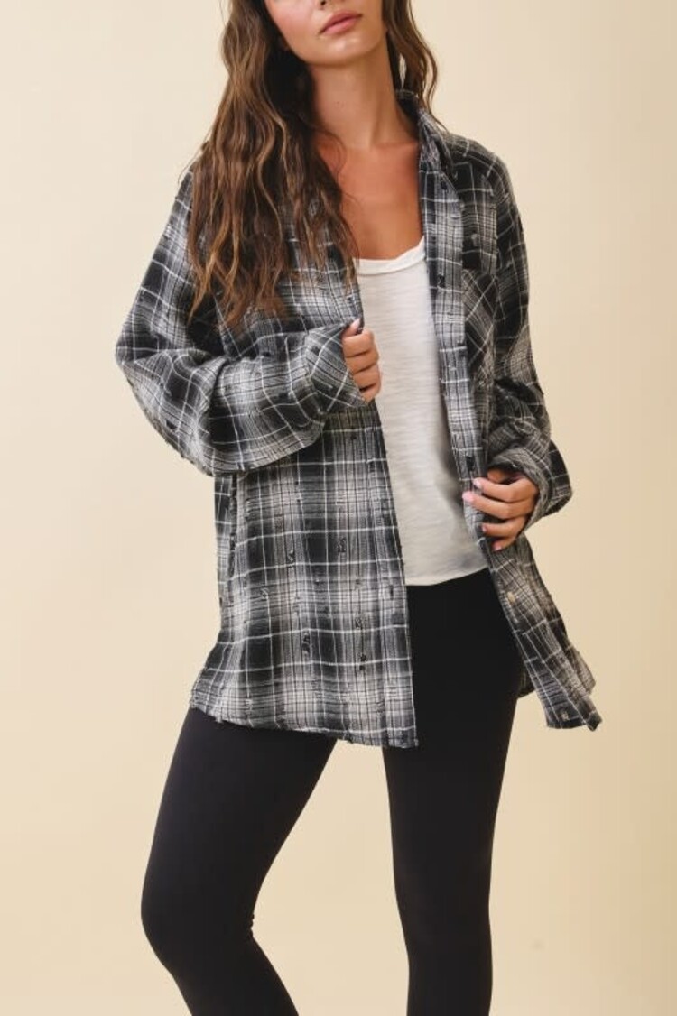 Distressed  Brushed Plaid Shirt