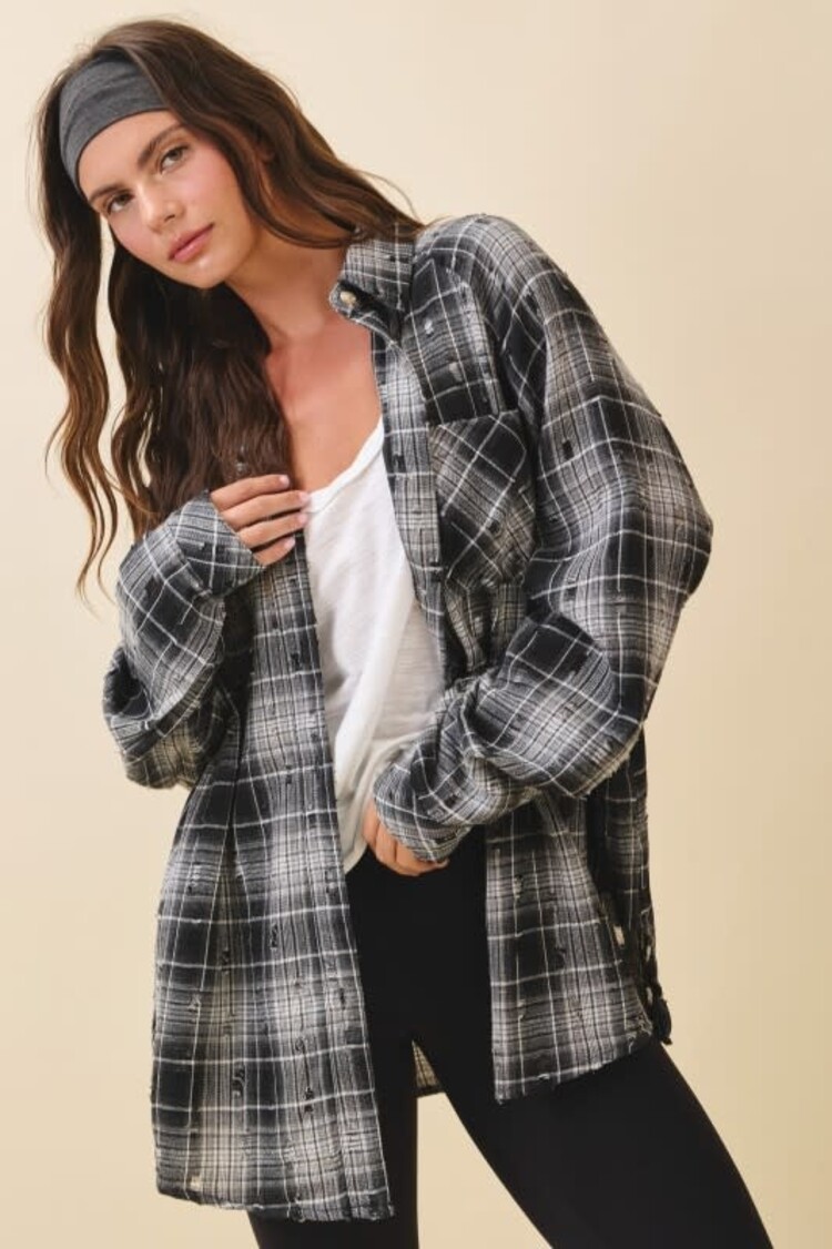 Distressed  Brushed Plaid Shirt