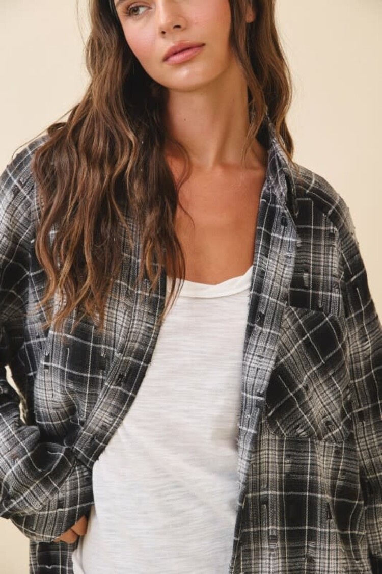 Distressed  Brushed Plaid Shirt