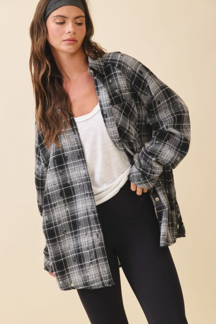 Distressed  Brushed Plaid Shirt
