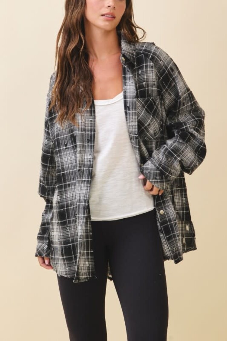 Distressed  Brushed Plaid Shirt