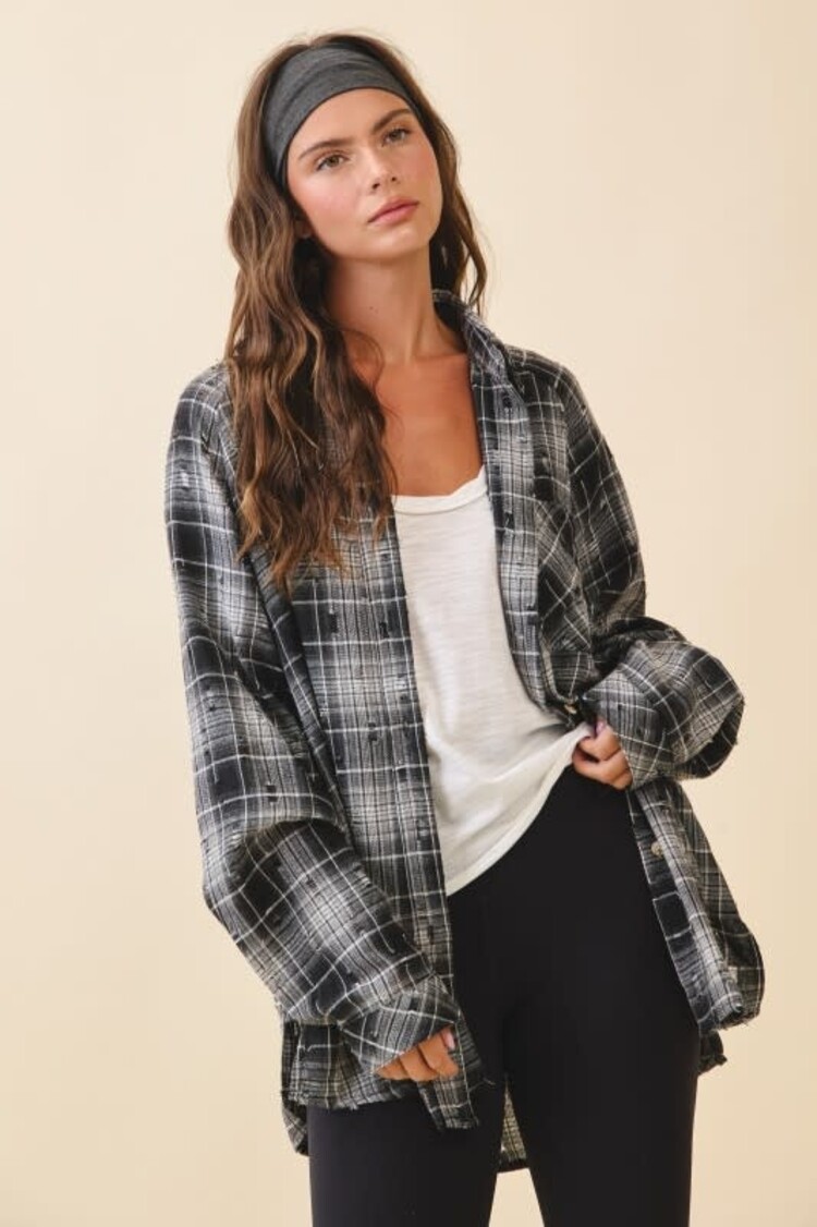 Distressed  Brushed Plaid Shirt