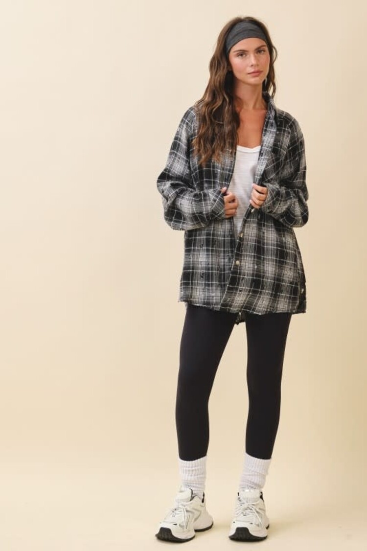 Distressed  Brushed Plaid Shirt