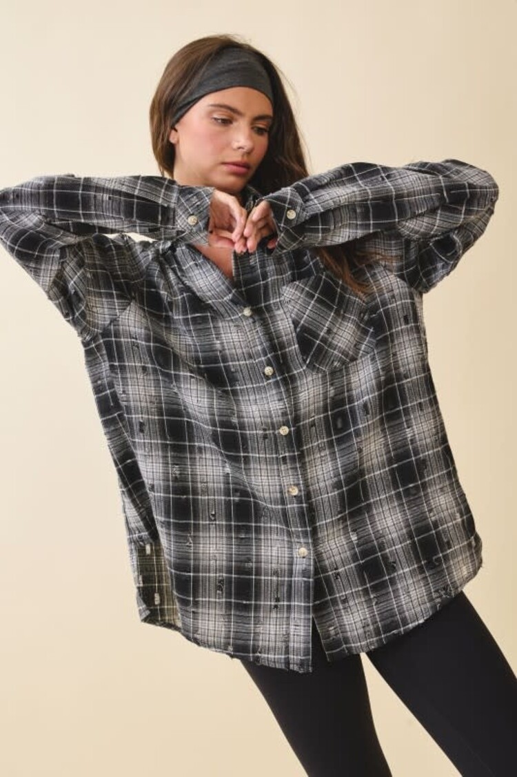 Distressed  Brushed Plaid Shirt