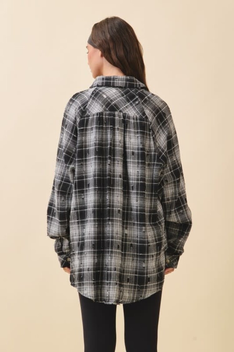 Distressed  Brushed Plaid Shirt