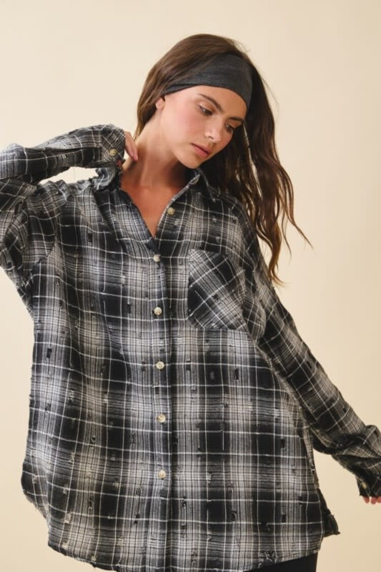 Distressed  Brushed Plaid Shirt