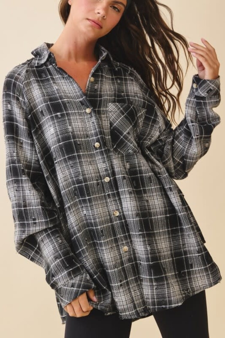 Distressed  Brushed Plaid Shirt