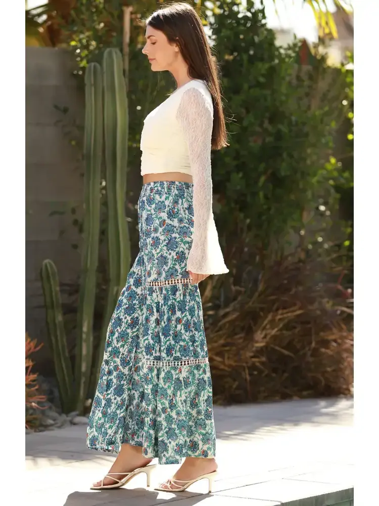Floral Wide Leg Pants w/Lace