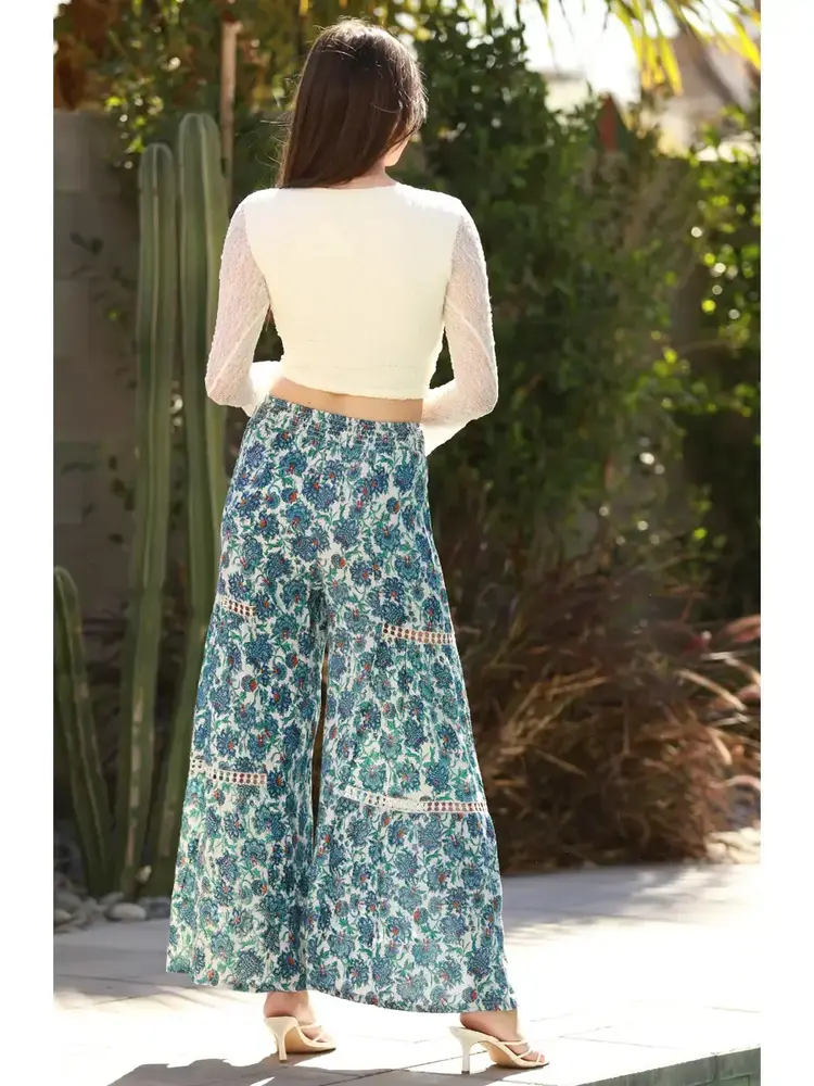 Floral Wide Leg Pants w/Lace