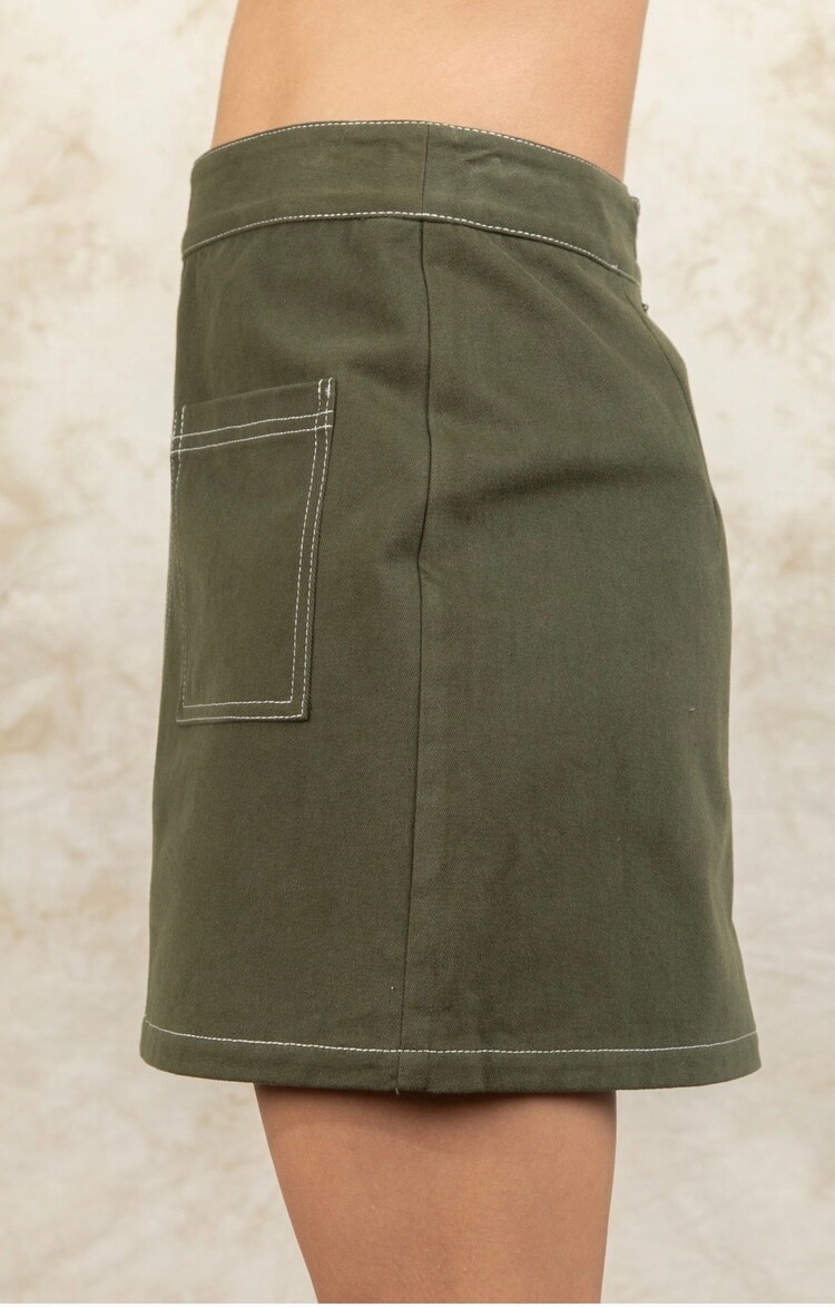 Contrast Color Stitch Mini Skirt