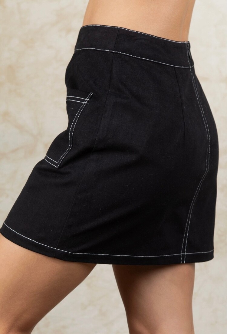 Contrast Color Stitch Mini Skirt