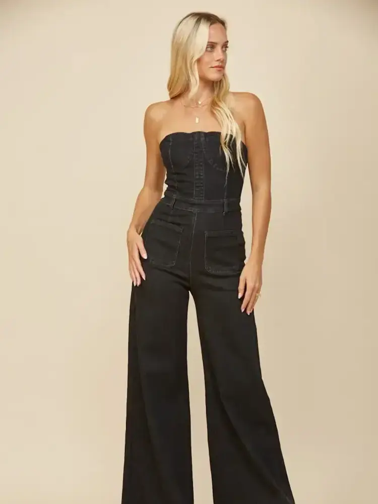 Wide Leg Denim Jumpsuit