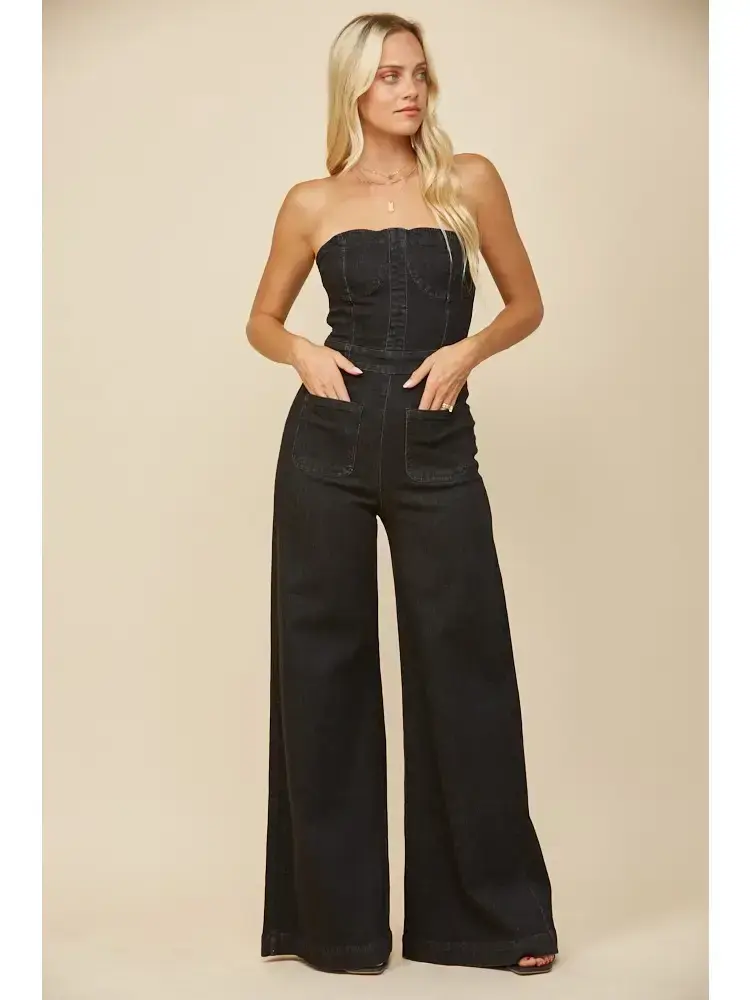 Wide Leg Denim Jumpsuit