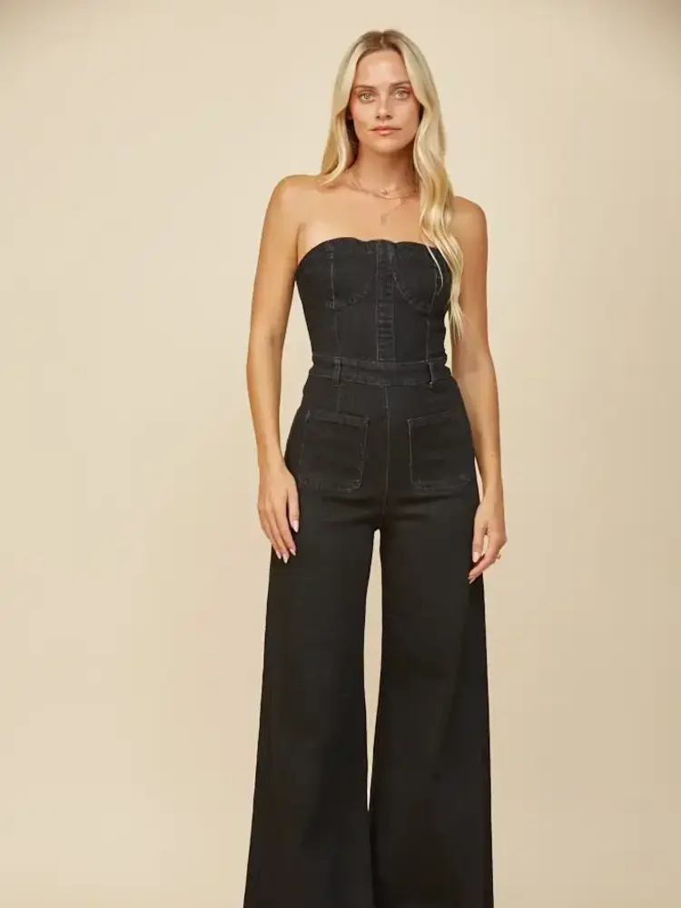 Wide Leg Denim Jumpsuit